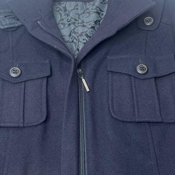 LUISA CERANO Navy Long Peacoat Trench Coat 100% Wool‎ Coat Fully Lined Size 6 - Picture 3 of 14